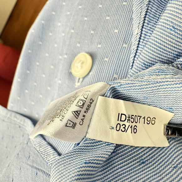 Express Extra Slim Fit 100% Cotton Dress Shirt, Size 16/16.5, Light Blue/White - Picture 7 of 9